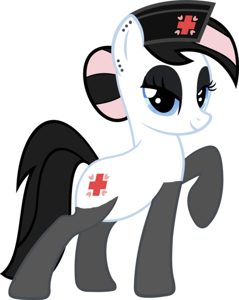 Size: 4794x6000 | Tagged: safe, artist:icey-wicey-1517, artist:slb94, derpibooru import, edit, nurse redheart, earth pony, pony, absurd resolution, bedroom eyes, clothes, dyed mane, ear piercing, earring, eyeshadow, female, goth, jewelry, looking at you, makeup, mare, nurse, nylon, old cutie mark, piercing, pose, raised hoof, rarity pose, simple background, socks, solo, stockings, thigh highs, transparent background