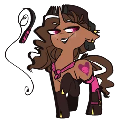 Size: 700x700 | Tagged: suggestive, artist:queenofvipers, derpibooru import, oc, oc:braveheart spurs, unofficial characters only, pony, unicorn, bandana, bedroom eyes, boots, clothes, cowboy hat, dominatrix, ear piercing, earring, eyeshadow, female, freckles, hat, jewelry, lipstick, makeup, mare, piercing, shoes, simple background, solo, solo female, stockings, thigh highs, transparent background, whip