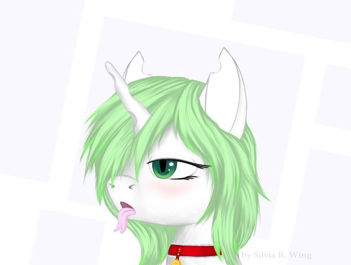Size: 717x543 | Tagged: albino changeling, artist:silviawing, changeling, changeling oc, collar, derpibooru import, green changeling, green hair, oc, oc:kika, safe, unofficial characters only