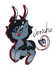 Size: 700x900 | Tagged: safe, artist:queenofvipers, derpibooru import, oc, oc:jericho, unofficial characters only, alicorn, bat pony, bat pony alicorn, demon, demon pony, pony, alicorn oc, clothes, cowboy hat, fangs, hat, jacket, male, simple background, solo, stallion, transparent background