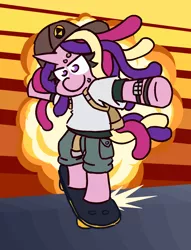 Size: 1300x1700 | Tagged: alicorn, artist:threetwotwo32232, atg 2018, clothes, derpibooru import, dreadlocks, explosion, female, grinding, mare, newbie artist training grounds, parody, princess cadance, safe, semi-anthro, skateboard, solo, two best friends play, two best sisters play, wooldance, woolie