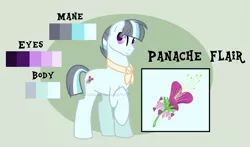 Size: 1639x966 | Tagged: safe, artist:ipandacakes, derpibooru import, oc, oc:panache flair, earth pony, pony, male, offspring, parent:coco pommel, parent:silver shill, parents:silverpommel, reference sheet, solo