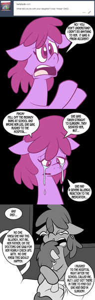 Size: 576x1809 | Tagged: artist:pembroke, berry punch, berryshine, crying, death, derpibooru import, female, grimdark, here comes berry punch, mother and daughter, ruby pinch