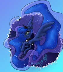 Size: 551x629 | Tagged: safe, artist:nutmeg04, derpibooru import, princess luna, alicorn, pony, cute, female, mare, signature, solo, spread wings, wings