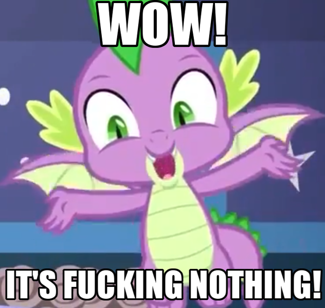 Size: 738x701 | Tagged: a matter of principals, cropped, derpibooru import, dragon, edit, edited screencap, image macro, meme, nothing, safe, screencap, spike, text, vulgar, winged spike