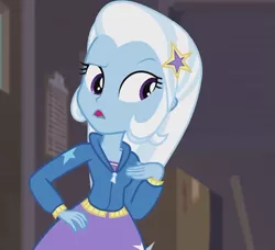 Size: 789x720 | Tagged: safe, derpibooru import, screencap, trixie, equestria girls, equestria girls series, rarity investigates: the case of the bedazzled boot, clothes, cropped, cute, diatrixes, female, hoodie, rarity investigates (eqg): trixie, solo