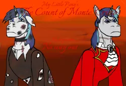 Size: 949x647 | Tagged: abuse, angry, angry shining armor, artist:kahnac, cover art, crossover, derpibooru import, edmond dantes, fanfic, hate, prisoner, revenge, sad, sad ar, semi-grimdark, shiningab, shining armor, solo, the count of monte cristo, title