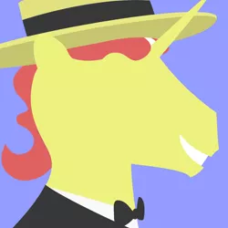 Size: 920x920 | Tagged: safe, artist:needthistool, derpibooru import, flim, pony, unicorn, bowtie, bust, grin, hat, horn, lineless, male, minimalist, modern art, portal, portrait, profile, silhouette, simple background, smiling, solo, stallion