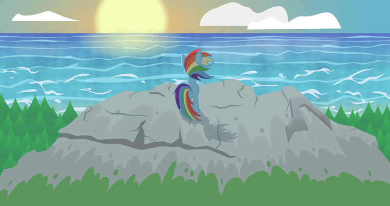 Size: 8192x4320 | Tagged: safe, artist:artekko, derpibooru import, rainbow dash, absurd resolution, cliff, ocean, solo, wip