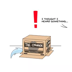 Size: 3000x3000 | Tagged: artist:silver dash, atg 2018, box, cardboard box, crossover, derpibooru import, exclamation point, hiding, metal gear solid, newbie artist training grounds, safe, simple background, tail, text, the orange box, trixie, white background
