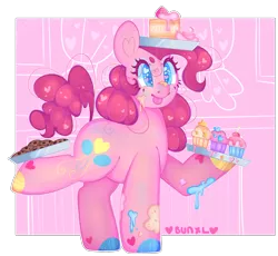 Size: 3253x2997 | Tagged: safe, artist:bunxl, derpibooru import, pinkie pie, earth pony, pony, cookie, cupcake, female, food, heart eyes, mare, smiling, solo, starry eyes, wingding eyes