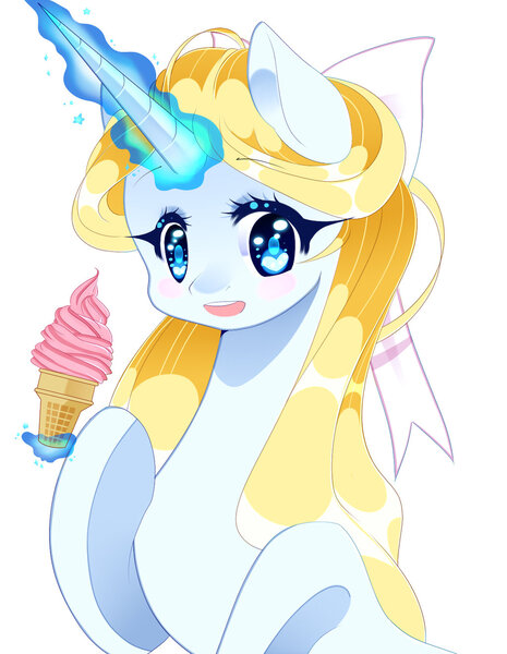 Size: 1024x1321 | Tagged: artist:clefficia, blushing, derpibooru import, female, food, ice cream, mare, oc, oc:amethystecrivain, safe, solo, unofficial characters only