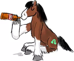Size: 449x371 | Tagged: safe, artist:horsesplease, derpibooru import, trouble shoes, clydesdale, earth pony, horse, pony, alcohol, beer, bottle, budweiser, budweiser clydesdales, drinking, drunk, drunken shoes, hoof hold, paint tool sai, solo