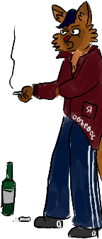 Size: 144x337 | Tagged: abyssinian, anthro, artist:horsesplease, bottle, capper dapperpaws, cat, clothes, cyrillic, derpibooru import, drunk, gopnik, leaning, male, my little pony: the movie, ob'yebos, paint tool sai, roissya, roissya vperde, russian, safe, smoking, upset, vulgar, роисся вперде