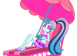 Size: 1024x750 | Tagged: safe, artist:trixiesparkle63, derpibooru import, sonata dusk, equestria girls, book, chair, clothes, simple background, solo, swimsuit, transparent background, umbrella