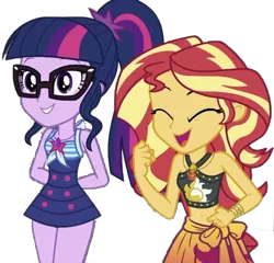 Size: 749x720 | Tagged: safe, artist:superbobiann, derpibooru import, editor:superbobiann, sci-twi, sunset shimmer, twilight sparkle, equestria girls, equestria girls series, arm behind back, belly button, clothes, hands behind back, simple background, swimsuit, transparent background