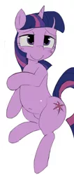 Size: 700x1645 | Tagged: safe, artist:baigak, derpibooru import, twilight sparkle, pony, unicorn, belly button, looking at you, simple background, smiling, solo, unicorn twilight, white background