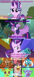 Size: 1280x2868 | Tagged: safe, derpibooru import, edit, edited screencap, screencap, grampa gruff, prince rutherford, princess ember, seaspray, starlight glimmer, thorax, twilight sparkle, twilight sparkle (alicorn), alicorn, changedling, changeling, dragon, gryphon, hippogriff, yak, school daze, comic, king thorax, screencap comic, this will end in bankruptcy, tuition