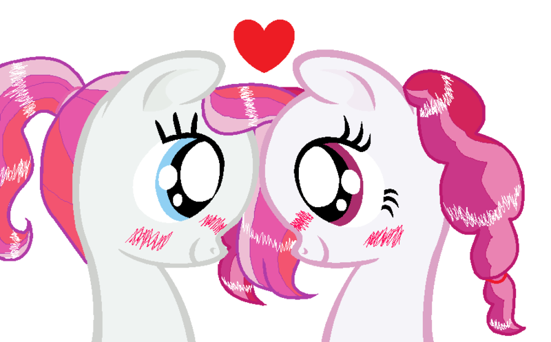 Size: 898x558 | Tagged: artist:batmanbrony, artist:mainfluttershy, base used, cupcakes hd, derpibooru import, diamond rose, female, lesbian, looking into each others eyes, ms paint, plumond, plumsweet, safe, shipping