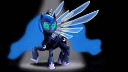 Size: 3840x2160 | Tagged: artist:mcnum, derpibooru import, glowing eyes, princess luna, robot, roboticization, safe, solo, wallpaper