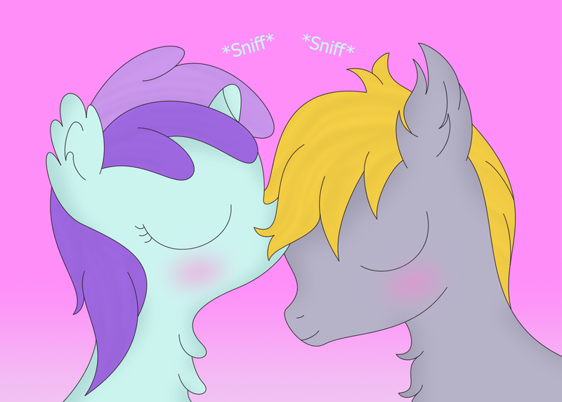Size: 2000x1429 | Tagged: artist:dinkyuniverse, chest fluff, colt, crackle pop, cute, derpibooru import, female, filly, gradient background, liza doolots, male, mane, petunia, safe, shipping, smelling, sniffing, straight, tootsie flute, tootsiepop
