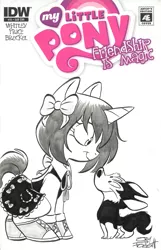 Size: 773x1200 | Tagged: safe, artist:jay fosgitt, derpibooru import, oc, oc:ryleigh, unofficial characters only, dog, pony, unicorn, bow, clothes, comic cover, commission, converse, dress, female, grayscale, hair bow, mare, monochrome, pet, shoes, sneakers, traditional art