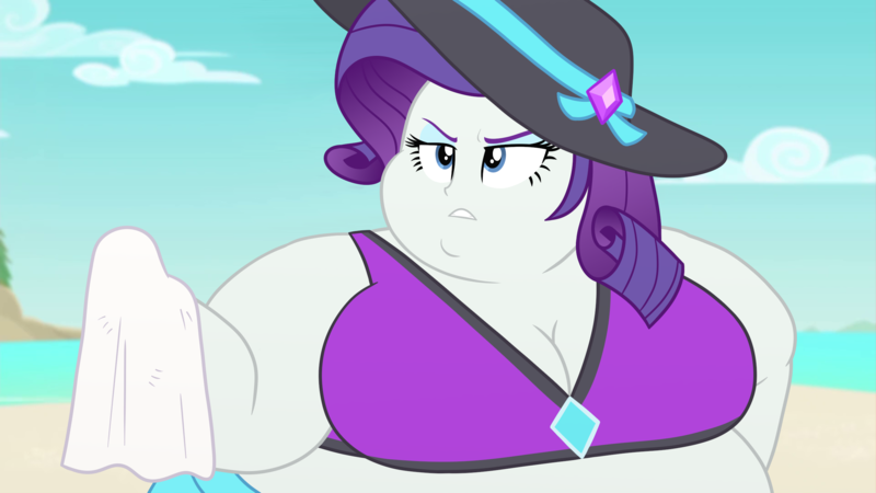 Size: 2560x1440 | Tagged: suggestive, artist:neongothic, derpibooru import, edit, edited screencap, screencap, rarity, equestria girls, equestria girls series, forgotten friendship, bbw, belly, big belly, big breasts, breasts, busty rarity, chubby cheeks, cleavage, clothes, double chin, fat, fat edit, female, hat, huge breasts, morbidly obese, obese, raritubby, solo, solo female, ssbbw, story included, swimsuit, towel