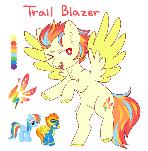 Size: 1896x1933 | Tagged: safe, artist:fusionsofponies, artist:koteikow, derpibooru import, rainbow dash, spitfire, pegasus, pony, fusion, one eye closed, reference sheet, unshorn fetlocks, wink