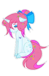 Size: 890x1372 | Tagged: safe, artist:chococakebabe, derpibooru import, oc, oc:bubble twist, pony, unicorn, female, mare, sad, simple background, sitting, solo, transparent background