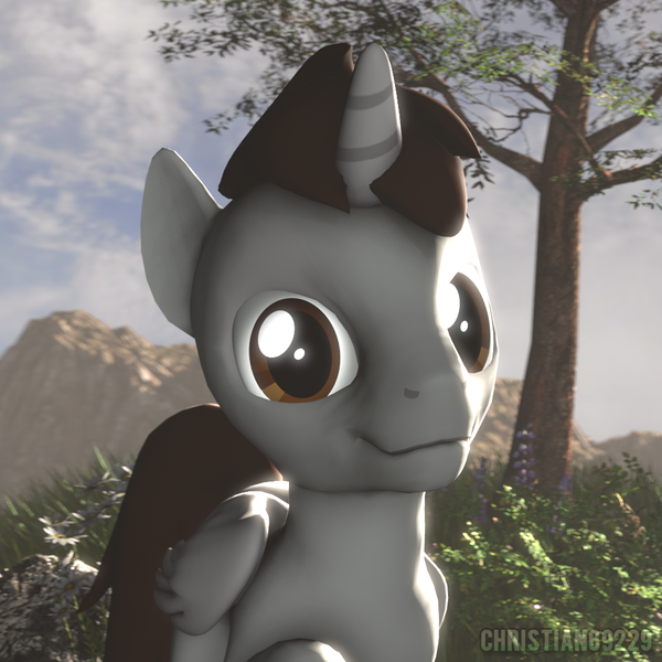 Size: 1024x1024 | Tagged: safe, artist:christian69229, derpibooru import, oc, oc:neo star, unofficial characters only, alicorn, pony, 3d, alicorn oc, bust, looking at you, portrait, smiling, solo, source filmmaker, tree