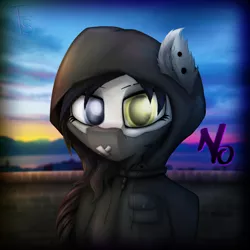 Size: 2400x2400 | Tagged: anthro, artist:thefunnysmile, blurry, bust, clothes, derpibooru import, dusk, ear fluff, ear piercing, heterochromia, hoodie, mask, oc, oc:no, piercing, portrait, safe, solo