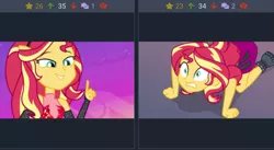 Size: 1791x979 | Tagged: safe, derpibooru import, edit, screencap, sunset shimmer, derpibooru, equestria girls, equestria girls series, forgotten friendship, all fours, juxtaposition, juxtaposition win, meme, meta, ponied up