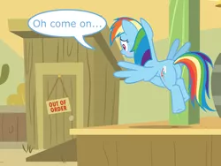 Size: 8000x6000 | Tagged: absurd resolution, accident, artist:ithinkitsdivine, blushing, derpibooru import, desperation, hooves between legs, leaking, need to pee, omorashi, outhouse, out of order, pissing, potty dance, potty emergency, potty time, rainbow dash, squirming, suggestive, urine, vector