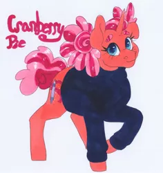 Size: 1868x1976 | Tagged: safe, artist:frozensoulpony, derpibooru import, oc, oc:cranberry pie, pony, unicorn, clothes, female, filly, offspring, parent:party favor, parent:pinkie pie, parents:partypie, solo, sweater, traditional art