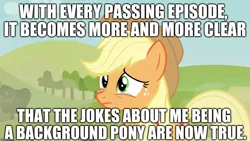 Size: 1280x720 | Tagged: safe, derpibooru import, edit, edited screencap, editor:useraccount, screencap, applejack, pony, apple family reunion, abuse, background pony, background pony applejack, background pony strikes again, dialogue, downvote bait, image macro, jackabuse, meme, op is wrong, solo, text, trolling