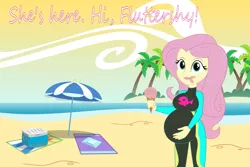 Size: 3600x2400 | Tagged: suggestive, artist:myfavoritepreggopics, derpibooru import, fluttershy, ask me anything, equestria girls, equestria girls series, beach, beach towel, belly, big belly, breasts, busty fluttershy, clothes, cooler, cravings, dialogue, food, ice cream, ice cream cone, implied pinkie pie, looking at you, messy eating, ocean, offscreen character, palm tree, preggoshy, pregnant, pregnant equestria girls, towel, tree, umbrella, wetsuit