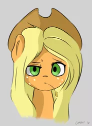 Size: 722x983 | Tagged: applejack, artist:camper, derpibooru import, ear, face, food, hat, safe, solo, wheat