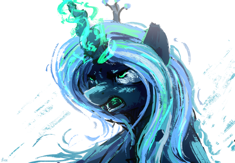 Size: 2412x1674 | Tagged: artist:thefloatingtree, atg 2018, changeling, changeling queen, derpibooru import, female, newbie artist training grounds, queen chrysalis, safe, simple background, solo