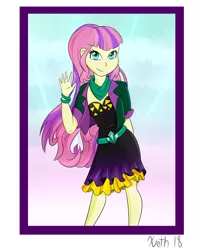 Size: 1550x1938 | Tagged: safe, artist:xethshade, derpibooru import, oc, oc:emerald, unofficial characters only, equestria girls, art trade, clothes, dress, equestria girls-ified, female, jacket, solo