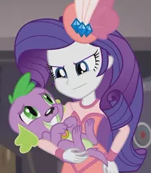 Size: 623x712 | Tagged: safe, derpibooru import, screencap, rarity, spike, spike the regular dog, dog, equestria girls, equestria girls series, rarity investigates: the case of the bedazzled boot, cropped, detective rarity, female, male, nervous grin, paws, rarity investigates (eqg): trixie, smiling