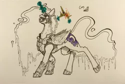 Size: 3729x2501 | Tagged: safe, artist:greyscaleart, derpibooru import, nightmare moon, alicorn, pony, atg 2018, bad end, crown, female, jewelry, laughing, mare, newbie artist training grounds, regalia, signature, traditional art