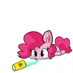 Size: 1650x1650 | Tagged: safe, artist:tjpones, derpibooru import, edit, pinkie pie, earth pony, pony, :p, cute, diapinkes, ear fluff, female, ionizing radiation warning symbol, mare, pinkie being pinkie, prone, radiation, radiation sign, radioactive, radioactive waste, silly, silly pony, simple background, solo, spilled drink, sploot, tongue out, white background, xk-class end-of-the-world scenario