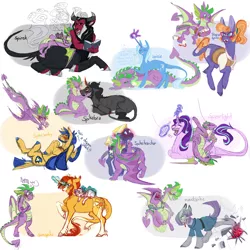Size: 1500x1500 | Tagged: safe, artist:eqq_scremble, derpibooru import, flash sentry, frazzle rock, king sombra, lord tirek, maud pie, princess flurry heart, spike, star tracker, starlight glimmer, sunburst, trixie, alicorn, centaur, classical unicorn, donkey, dragon, earth pony, pegasus, pony, unicorn, and then spike was bi, bisexual, blaze (coat marking), book, cloven hooves, coat markings, colored wings, colored wingtips, crack shipping, curved horn, female, filly, fire, frazzlespike, gay, gem, glasses, glowing horn, leonine tail, magic, male, mare, maudspike, scroll, shipping, socks (coat marking), sparlight, spike gets all the mares, spike gets all the stallions, spikebra, spikesentry, spiketracker, spirek, spixie, stallion, straight, sunspike, unshorn fetlocks, winged spike