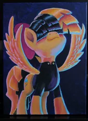 Size: 1280x1747 | Tagged: safe, artist:horseez, derpibooru import, songbird serenade, pegasus, pony, my little pony: the movie, acrylic painting, bow, female, hair bow, mare, painting, sia (singer), spread wings, traditional art, wings