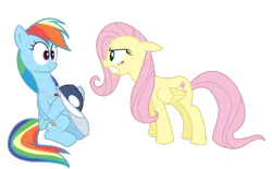 Size: 900x559 | Tagged: safe, artist:twilightsparklepower, derpibooru import, fluttershy, rainbow dash, pegasus, pony, hurricane fluttershy, cap, coach, coach rainbow dash, coaching cap, coaching whistle, duo, eye contact, female, hat, looking at each other, mare, peeved, rainbow dashs coaching whistle, simple background, transparent background, vector, whistle