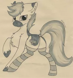 Size: 2086x2230 | Tagged: artist:muffinkarton, clothes, commission, derpibooru import, male, oc, oc:yaktan, safe, sketch, socks, solo, stallion, striped socks, traditional art, unofficial characters only