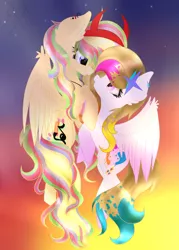 Size: 2500x3500 | Tagged: safe, artist:xxmelody-scribblexx, derpibooru import, oc, oc:melody scribble, oc:spring splat, unofficial characters only, pegasus, pony, female, flying, high res, mare, twilight (astronomy)