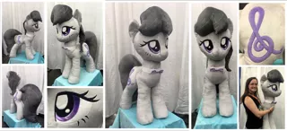 Size: 1600x730 | Tagged: safe, artist:equinepalette, derpibooru import, octavia melody, earth pony, human, pony, bowtie, female, irl, irl human, life size, mare, photo, plushie, solo, standing