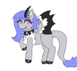 Size: 1114x1024 | Tagged: artist:darkwolfhybrid, blushing, chest fluff, collar, commission, cute, derpibooru import, dracony, ear piercing, horn, lip piercing, oc, oc:melody silver, piercing, safe, spiked collar, unofficial characters only, wings