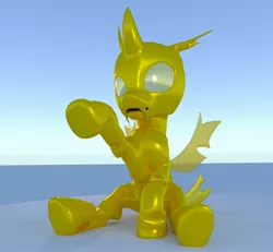 Size: 2000x1844 | Tagged: 3d, artist:ghost reviews, blender, changeling, cute, cuteling, derpibooru import, gold, goldling, material, mineral, safe, shiny, solo